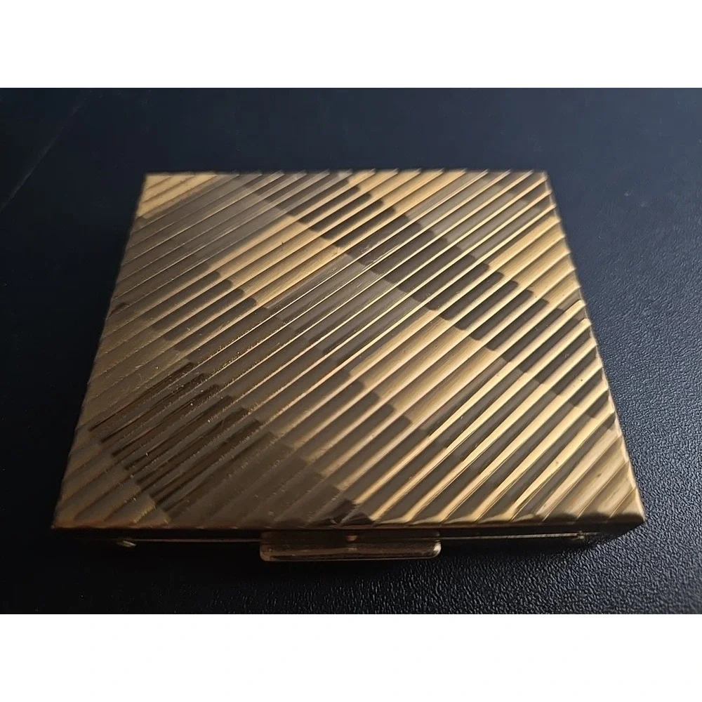 Vintage American Powder Compact‎ Mirror Gold Tone 1950s w/ Puff